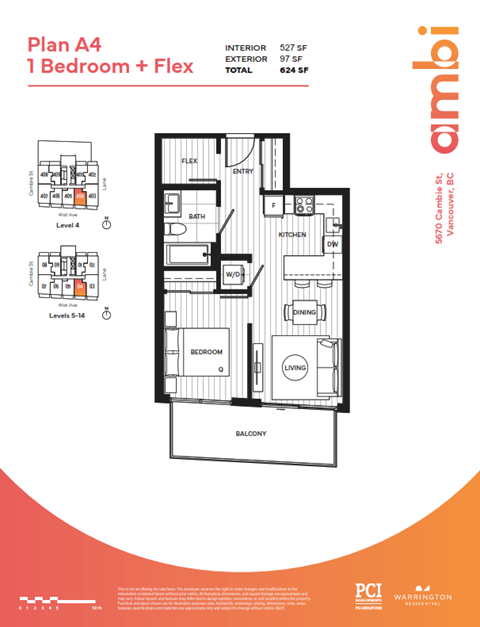 Floor plan for 1 bed, 1 bath, 527 sqft